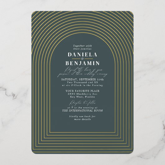 Invitation En Aluminium Boho Dark Green Mariage Arch & RSVP QR Code (Recto)