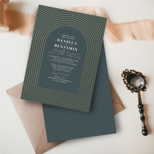 Invitation En Aluminium Boho Delicate Arche Mariage vert foncé