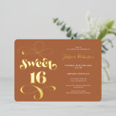 Invitation En Aluminium Boho en terre cuite retro script photo Sweet 16 (Debout devant)