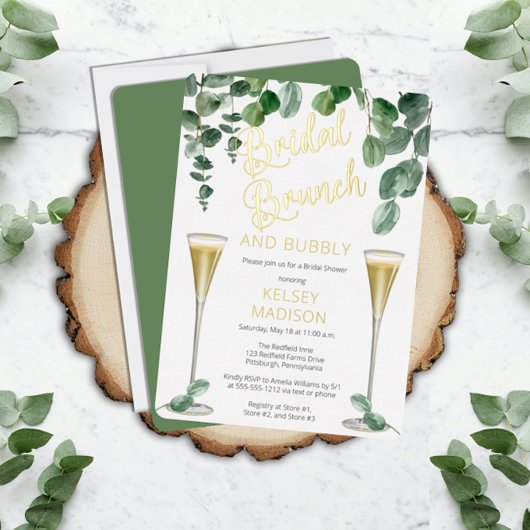 Invitation En Aluminium Boho Eucalyptus Champagne Bridal Brunch et Bubbly