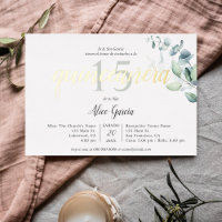 Boho Eucalyptus Feuille Quinceanera Foil Invitatio