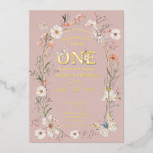 Invitation En Aluminium Boho Fleur sauvage Floral Baby Anniversaire (Recto)