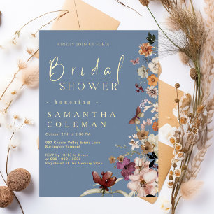 Invitation En Aluminium Boho Fleur sauvage Rustic Periwinkle Fête des mari