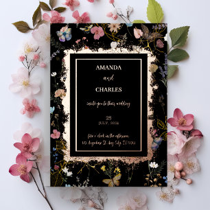 Invitation En Aluminium Boho Floral Black Butterfly Garden Mariage