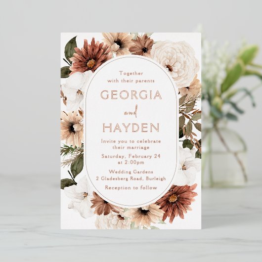 Invitation En Aluminium Boho Floral Frame Mariage Real (Debout devant)