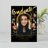 Invitation En Aluminium Boho floral Gradué Photo Grad Party Script Or (Debout devant)