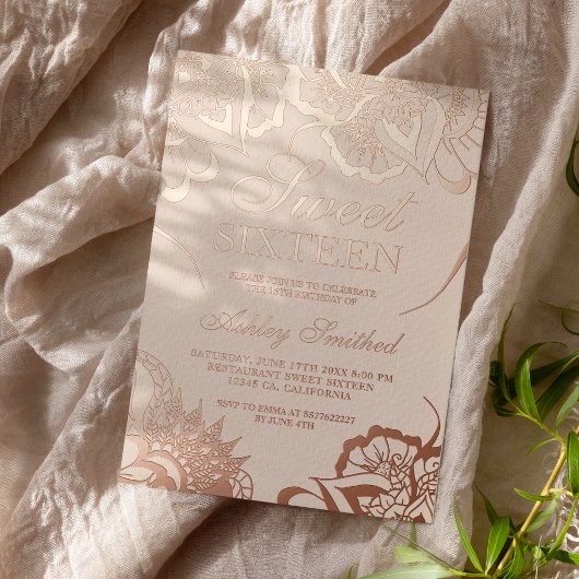 Invitation En Aluminium Boho floral mandala bleu rose chic Sweet 16