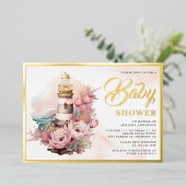 Invitation En Aluminium Boho Floral Phare Baby shower marin Or (Debout devant)