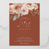 Invitation En Aluminium Boho Floral Rose Gold Foil 21e fête d'anniversaire (Recto)