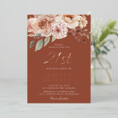 Invitation En Aluminium Boho Floral Rose Gold Foil 21e fête d'anniversaire (Debout devant)