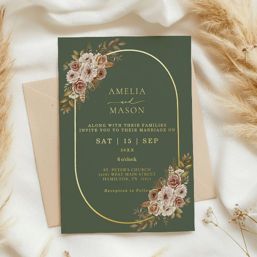 Invitation En Aluminium Boho Floral Sage Vert et Mariage or
