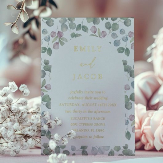 Invitation En Aluminium Boho Gold Foil and Eucalyptus Wedding