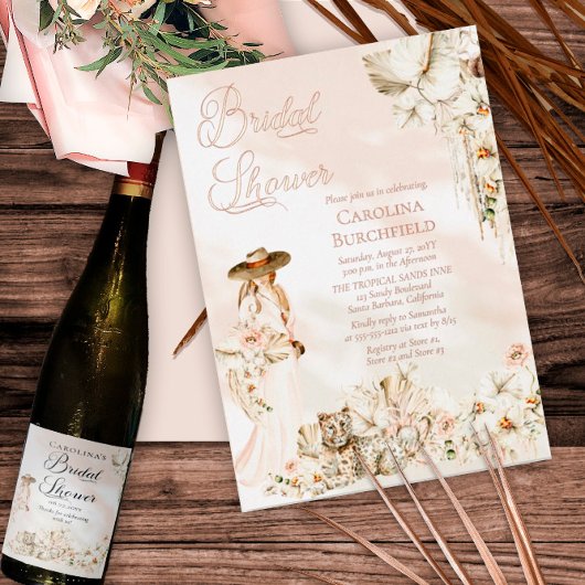 Invitation En Aluminium Boho Leopard | Femme Fête des mariées florale trop