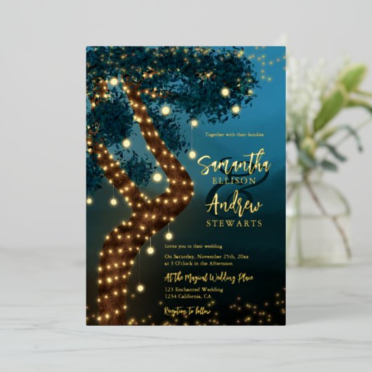 Invitation En Aluminium Boho magique enchanté forêt mariage de bois (Debout devant)