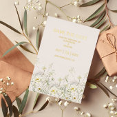 Invitation En Aluminium Boho Mariage Fleur Sauvage Aquarelle Blanc Neutre