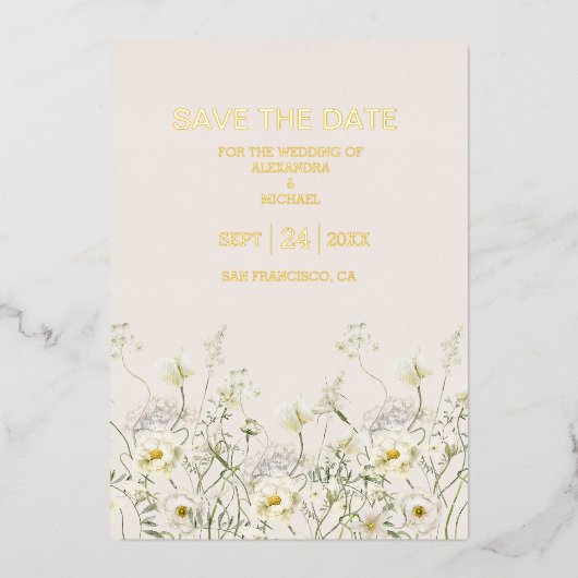 Invitation En Aluminium Boho Mariage Fleur Sauvage Aquarelle Blanc Neutre (Recto)