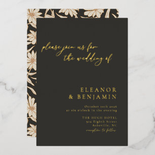 Invitation En Aluminium Boho minimaliste Botanique Noir ivoire Mariage or