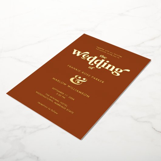 Invitation En Aluminium Boho moderne Chic Rétro Mariage Or (Rotation)