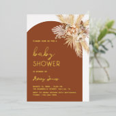 Invitation En Aluminium Boho Moderne Pampas Baby shower Arche Grass Or (Debout devant)