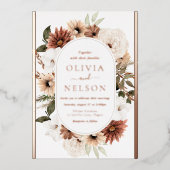 Invitation En Aluminium Boho moderne Rose cadre Floral Mariage or (Recto)