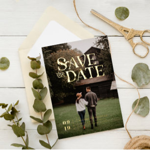 Invitation En Aluminium Boho moderne simple   Photo Enregistrer la date