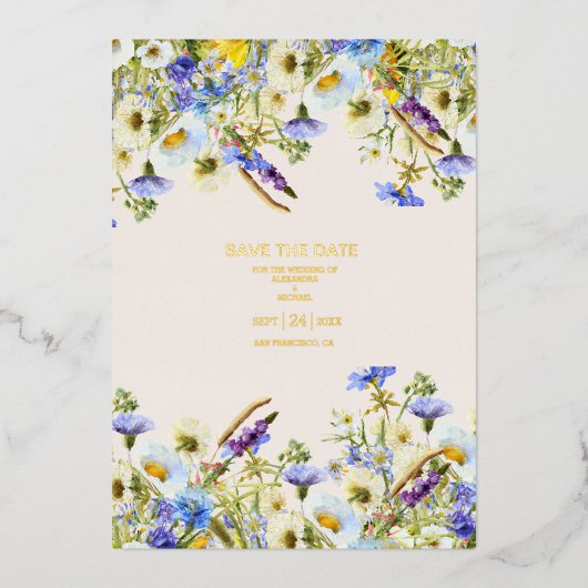 Invitation En Aluminium Boho Neutral Aquarelle Fleur sauvage Mariage Foil  (Recto)