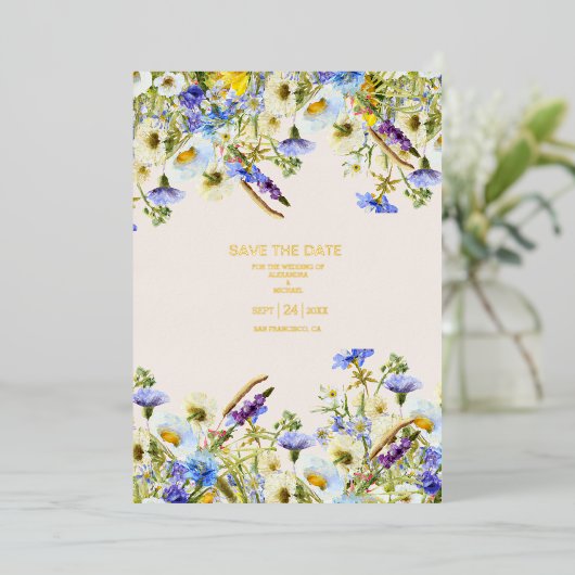 Invitation En Aluminium Boho Neutral Aquarelle Fleur sauvage Mariage Foil (Debout devant)