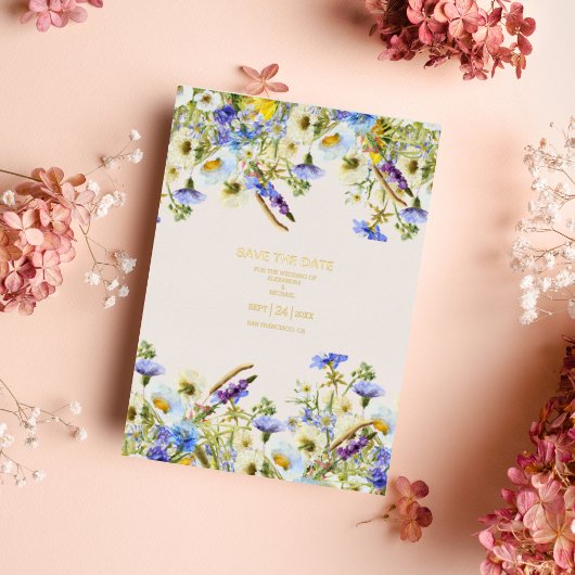 Invitation En Aluminium Boho Neutral Aquarelle Fleur sauvage Mariage Foil 