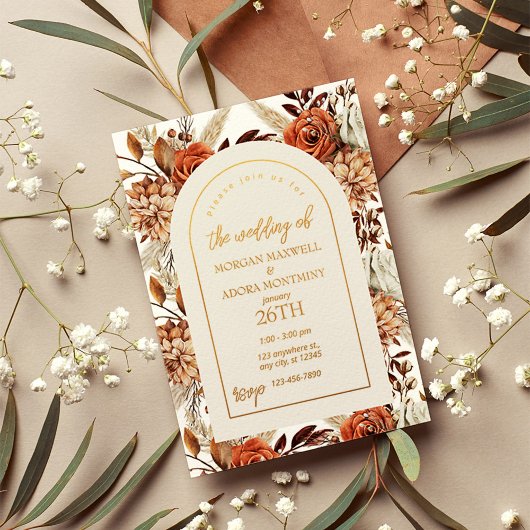 Invitation En Aluminium Boho Neutral Aquarelle Mariage Pampas