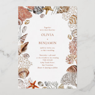 Invitation En Aluminium Boho Ocean Seashells Coral Beach Mariage Rose Gold
