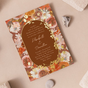 Invitation En Aluminium Boho Or Terracotta Frame Wreath Floral Abondance