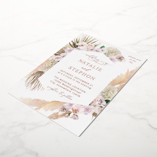 Invitation En Aluminium Boho Pampas Grass Beach Floral Mariage (Rotation)
