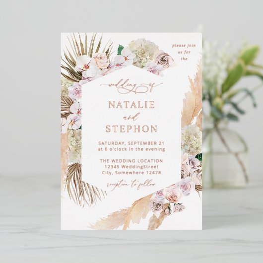 Invitation En Aluminium Boho Pampas Grass Beach Floral Mariage (Debout devant)