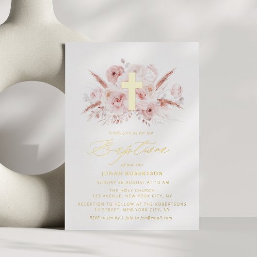Invitation En Aluminium boho pampas herbe poussiéreuse rose croix florale 