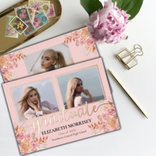 Invitation En Aluminium Boho Pampas Rose 3 Photo Graduate Graduation Pink