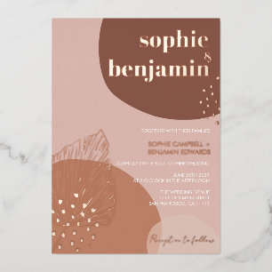 Invitation En Aluminium Boho Retro Moderne Terracotta Mariage Rose Or
