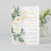 Invitation En Aluminium Boho Rose florale blanche | Eucalyptus Bridal Brun (Debout devant)
