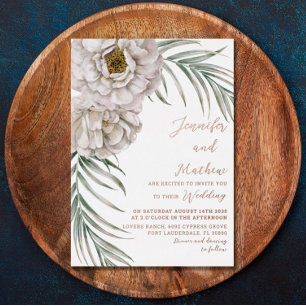 Invitation En Aluminium Boho Rose Gold Script Tropical Floral Wedding