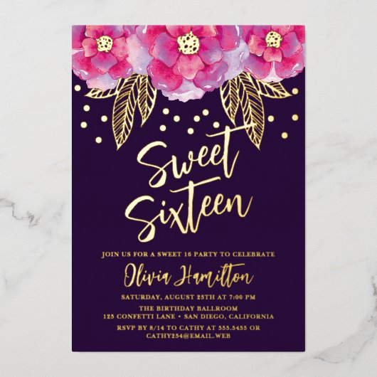 Invitation En Aluminium Boho rose violet Fleurs Douces 16 (Recto)