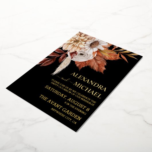 Invitation En Aluminium Boho Rust Terracotta séché Fan Fleurs Mariage (Rotation)