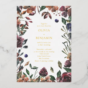 Invitation En Aluminium Boho Rustique Botanique Bordeaux Bordure Mariage