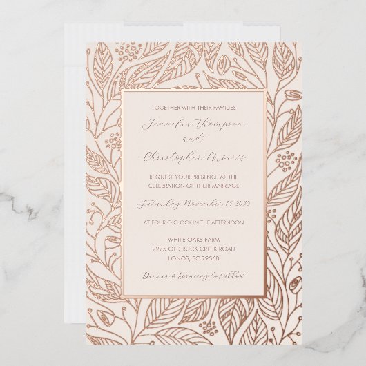 Invitation En Aluminium Boho Rustique Mariage Botanique Rose Or (Enveloppe)