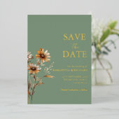 Invitation En Aluminium Boho Sage Green mariage fleur sauvage enregistrer  (Debout devant)