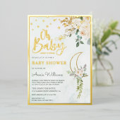 Invitation En Aluminium Boho Sage Vert ivoire Floral Lune Baby shower Or (Debout devant)