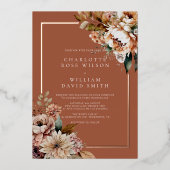 Invitation En Aluminium Boho Terracotta Aquarelle Fleurs Mariage d'automne (Recto)