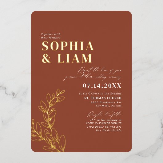 Invitation En Aluminium Boho Terracotta Avec RSVP QR Code Mariage (Recto)