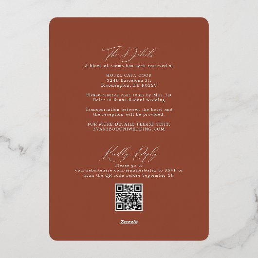 Invitation En Aluminium Boho Terracotta Avec RSVP QR Code Mariage (Verso)