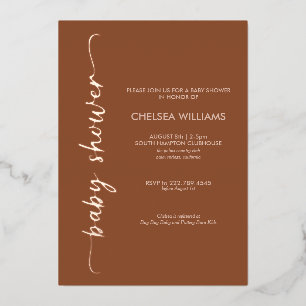 Invitation En Aluminium Boho Terracotta, Beige & Real Baby shower Foil