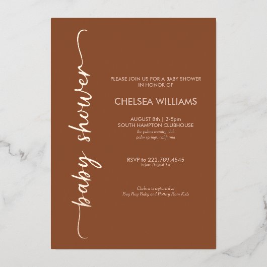 Invitation En Aluminium Boho Terracotta, Beige & Real Baby shower Foil (Recto)