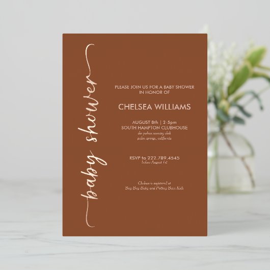 Invitation En Aluminium Boho Terracotta, Beige & Real Baby shower Foil (Debout devant)